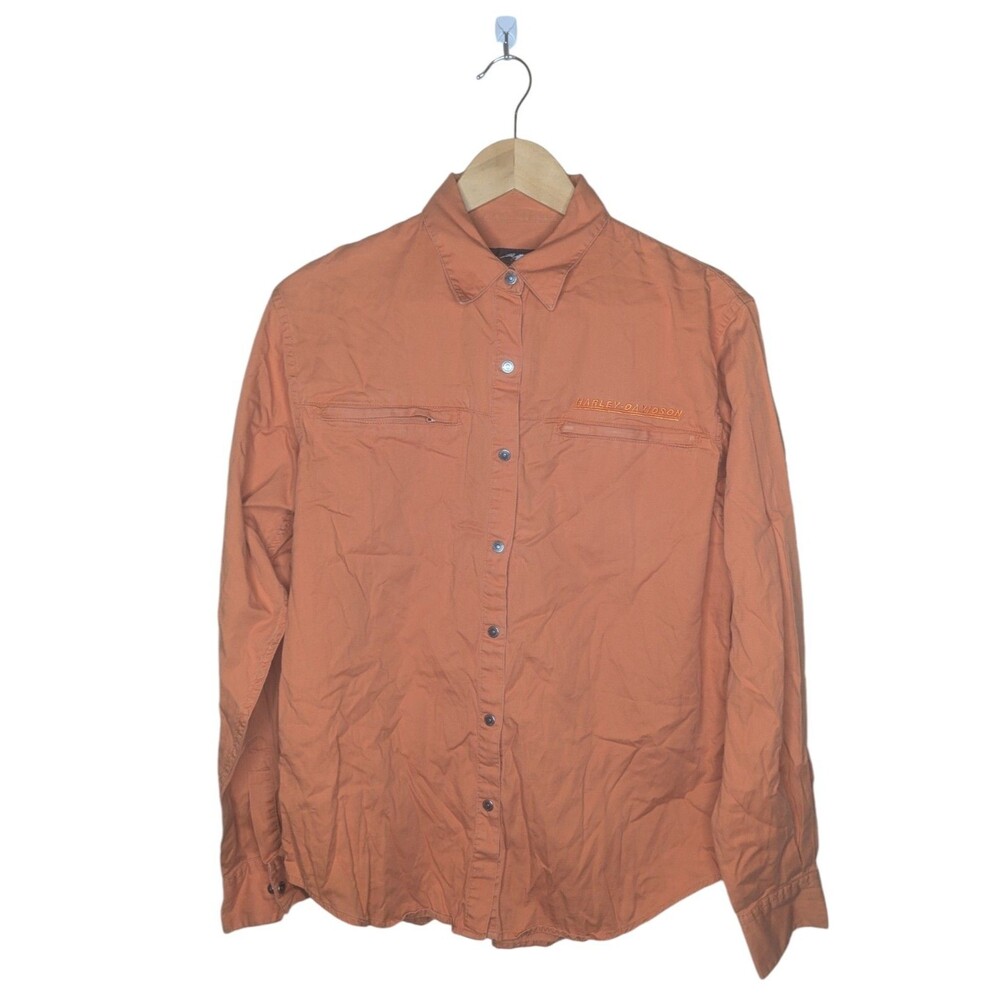 Vintage Harley Davidson 100% Cotton Long Sleeve Button Down Shirt Size Large